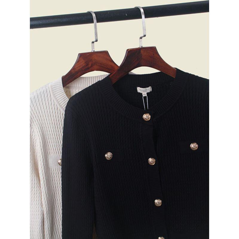 Fall 2024 New Arrival Cardigan Classic Style Socialite Small Loose Long Sleeves Knitting Outer Tops round Neck Metal Buckle Outwear