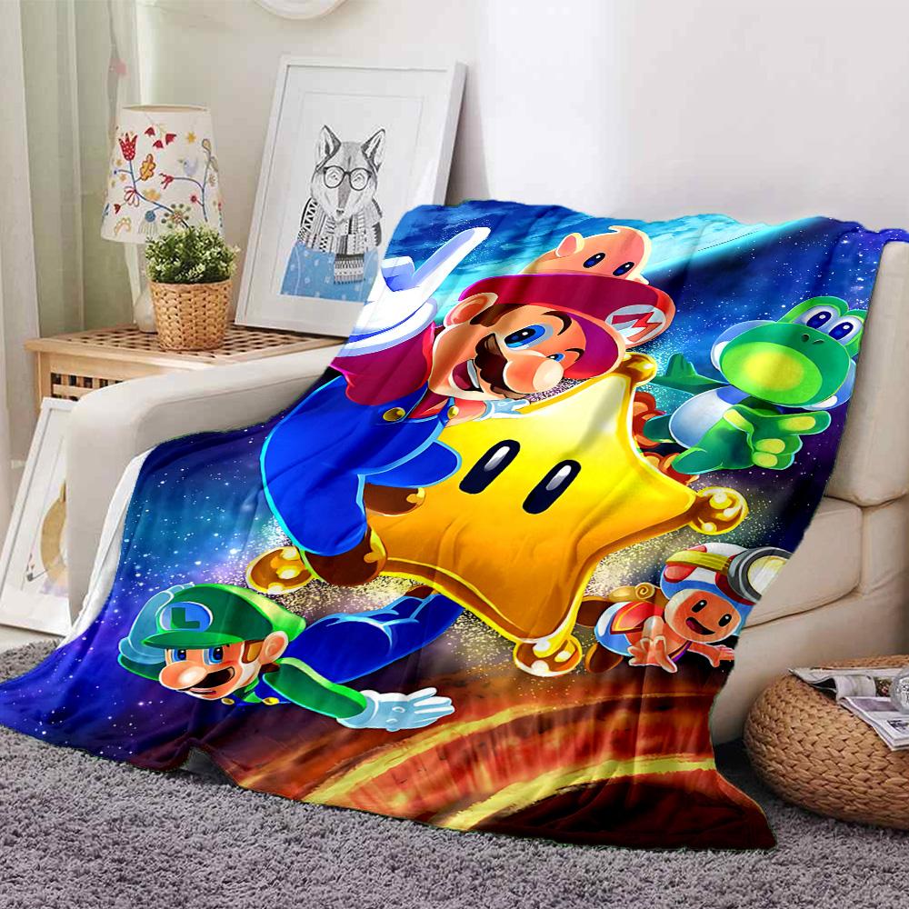 Super Mario Galaxy Adventure Flannel Blanket Super Soft Warm Cozy Blanket For Sofa Bed Office Travel Allseason Home Decor Gift
