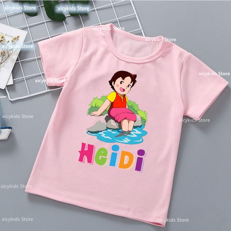 Kawaii Girls T-Shirt Funny Heidi And Family Cartoon Print Kids Summer Shirt Tops Fashion Girls Clothes Cute Kids Clothes Tshirt
