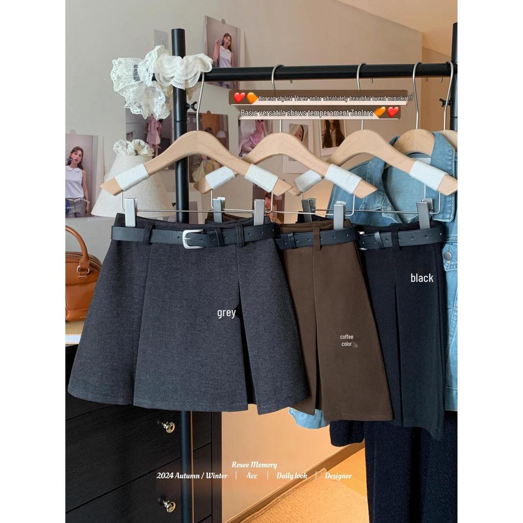Spicy Girl High Waist Woolen A-line Skirt - Autumn 2024