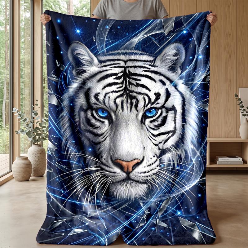 Blue Tiger Fantasy Blanket Personalized Name Flannel Blanket Soft Cozy Plush Throw for Sofa Bed Lightweight Home Decor