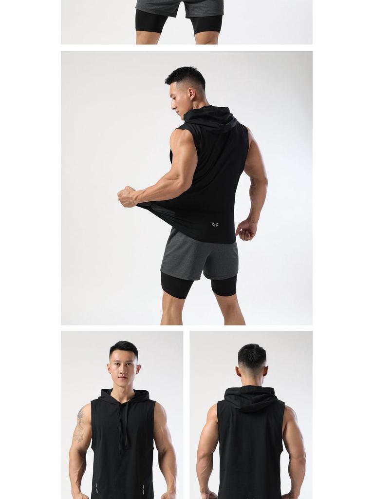 Men's Quick-Dry Hooded Sleeveless T-Shirt for Fitness and Boxing
