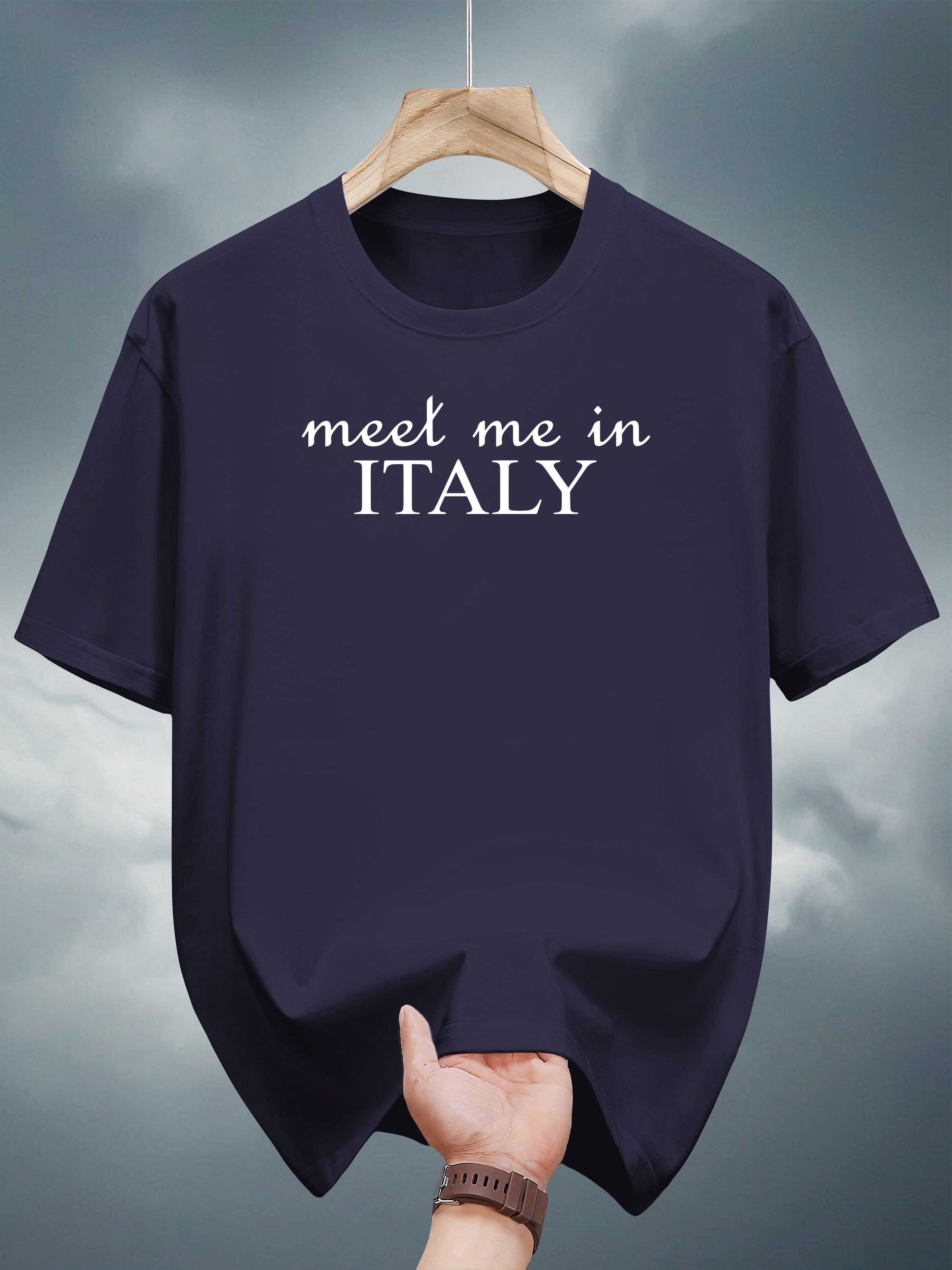 100% Pure Cotton Meet Me in Italy Print T-shirt - Casual Crew Neck S