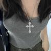 Summer Black Rhinestone Cross Jesus Pendant Choker Necklace for Women Punk Vintage Double Layers Chain  Neck Boho Jewelry