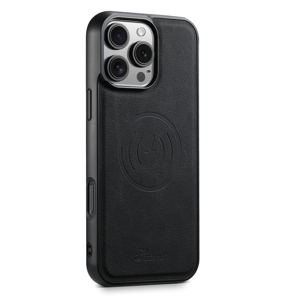 SUTENI H19 For iPhone 16 Pro Magnetic Case Card Holder Kickstand Litchi Texture Leather Back Cover