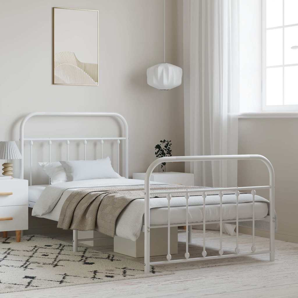 Metal Bed Frame with Headboard and Footboard White 100x200 cm