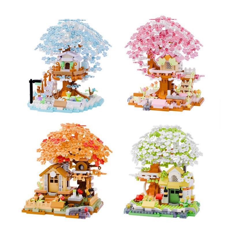 Cherry Blossom Street Scene Building Blocks - Compatible with Lego, Educational Toys for Kids, Girls' Gift