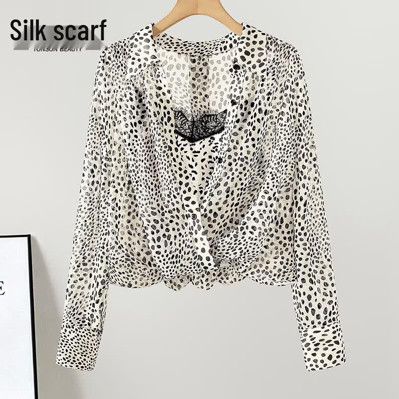 Sibaishe Women s Contrast Polka Dot Long Sleeve Faux Two-Piece Shirt M