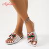 Fashion Aphixta Bling Crystal Luxury Slippers Women Round Toe Colorful Summer Shoes Flat Heel Outdoor Slides Zapatos De Mujer Pantunflas