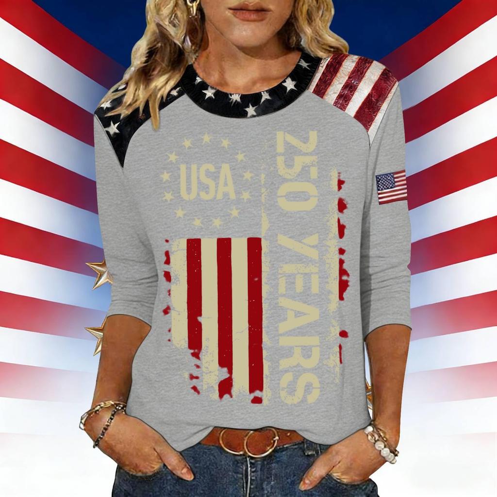 Women's Fashion Casual Independence Day Print Top