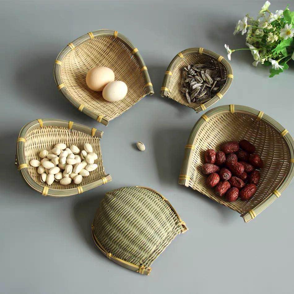 Bamboo Weaving Basket Set: Fruit Basket, Rice Washing Bowl, Snack Plate, Steamed Bun Holder, Storage Basket, Rice Sieve, Winnowing Tray.