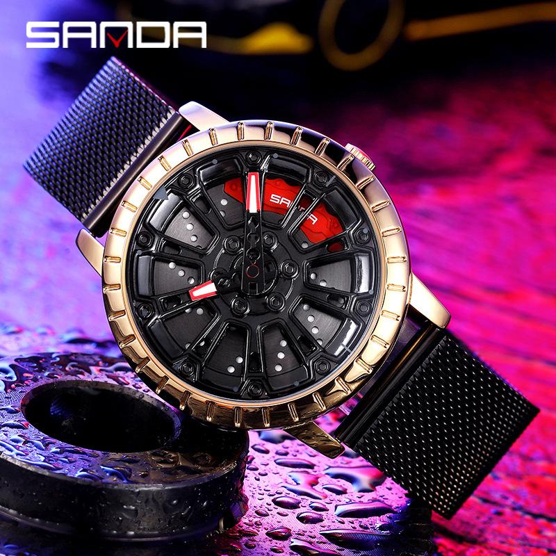 SANDA Neue Herrenuhr Mode Herrenuhr Serie Rad Personalisierte Lässige Skelettierte Herrenuhr Wasserdichtes Netzwerk mit Quarzwerk