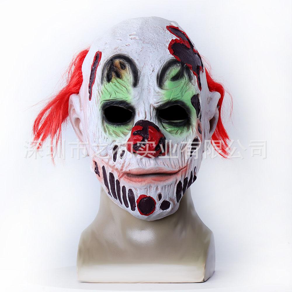 Halloween Red-Haired Clown Mask Masquerade Horror Headgear Creepy Devil Bleeding Latex Prop