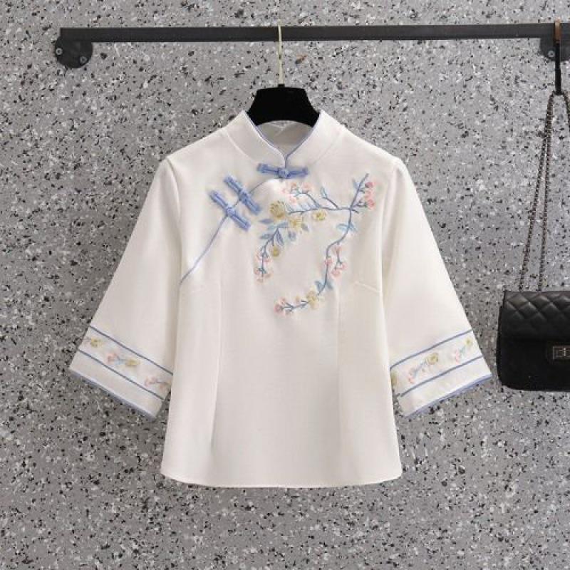 Spring Republic Women's Hanfu Tea Ceremony Dress: Tang Suit Slimming Embroidered Cheongsam Two-Piece Set