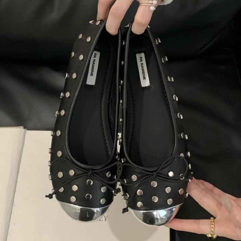 

Fashion Elegant Round Toe Bow Shallow Ballet Flats Women Fashion Metal Rivets Decorated Mary Jane Shoes Comfortable Non-slip Casual Shoe 35 чорний