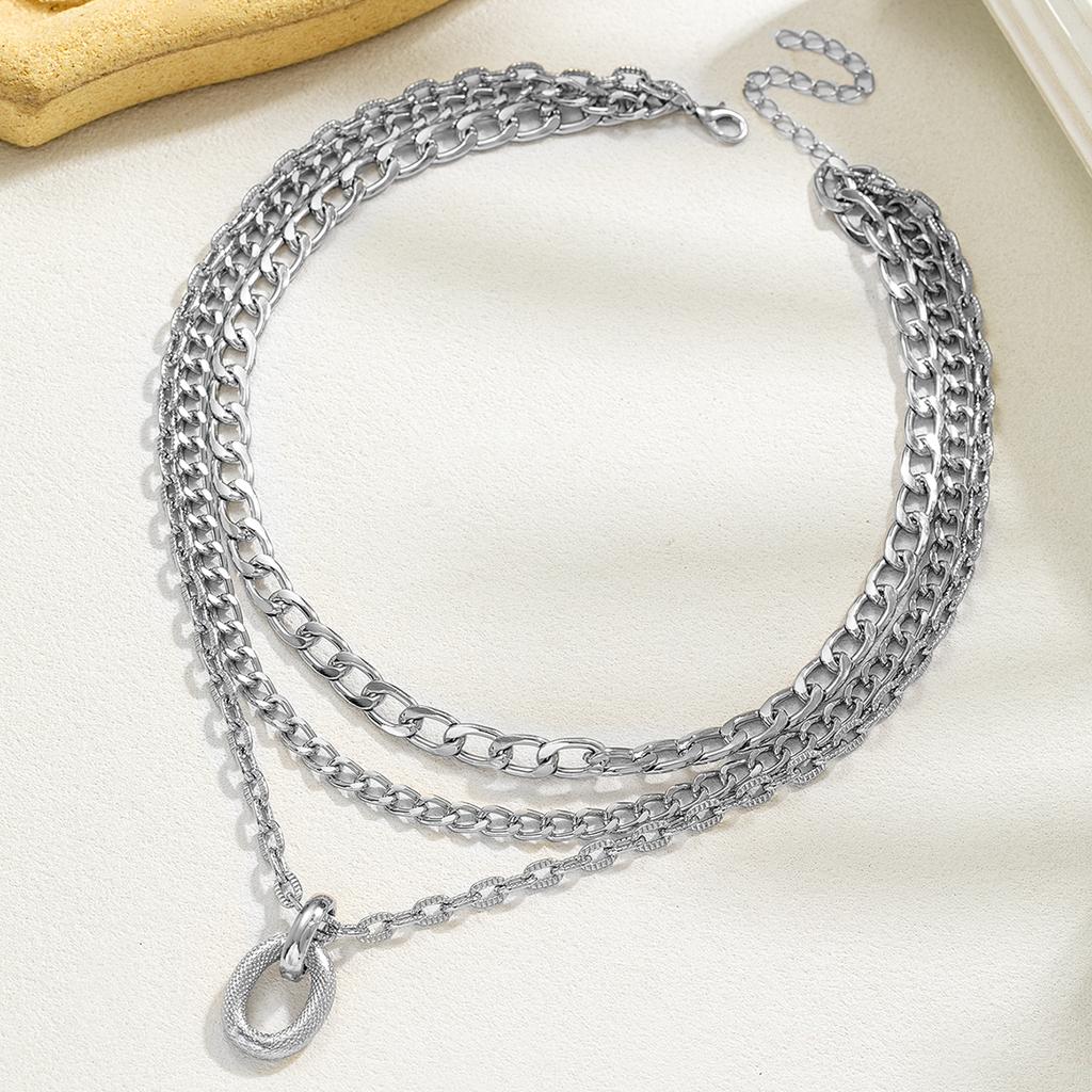 Individually Exaggerated Circular Pendant with Aluminum Chain, Multi-layer Layered Women's Necklace