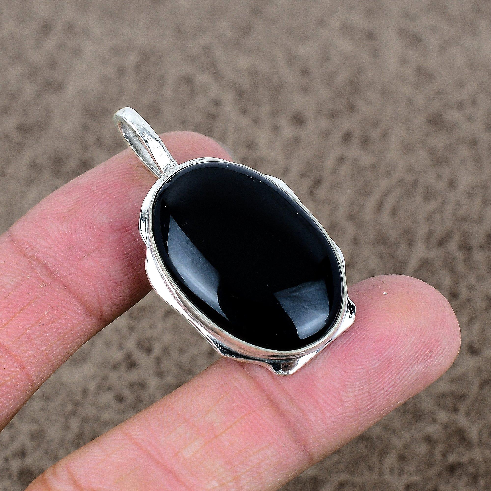 

Black Onyx Gemstone Handmade 925 Sterling Silver Jewelry Pendant 1.73 KKG-361