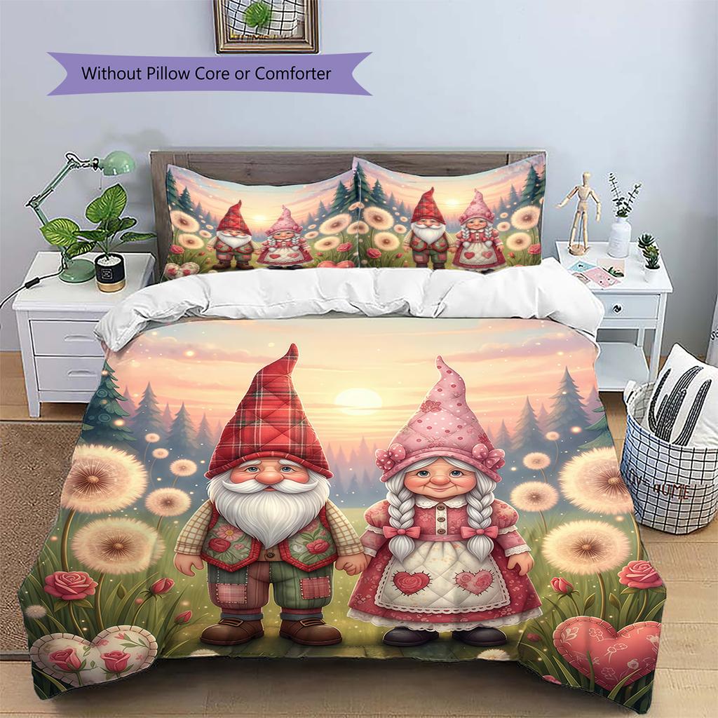 Valentine's Day Pattern Bedding Quilt Cover Pillowcase Home Decoration Birthday Gift (1 * Duvet Cover + 2 * Pillowcase, Without Core)