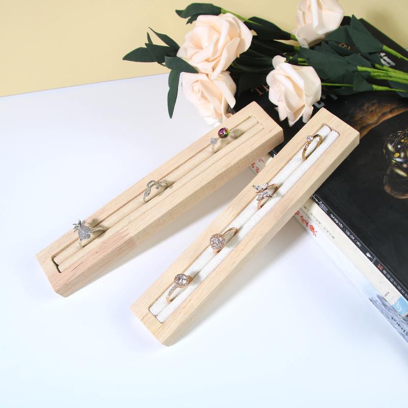 Wood Rectangle Shape Jewelry Tray With French Velvet Lining Ring Holder Earrings Bracelet Display Plate Jewellery Storage Stand