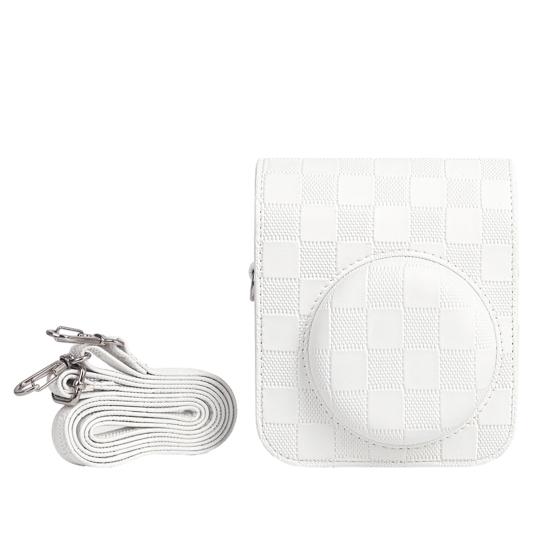 

Винтажная сумка для фотокамеры, противоударный, водостойкий, с плечевым ремнем, защитный чехол из искусственной кожи в шахматном порядке для Polaroid Mini12 белый