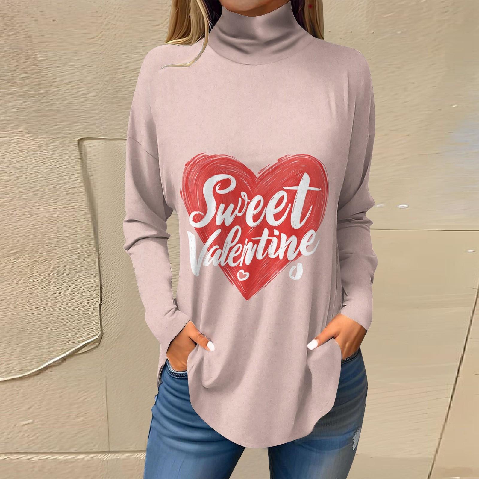 

Женская свободная водолазка с принтом ко Дню святого Валентина, футболка с длинными рукавами, топ и джемпер XL арбуз красный