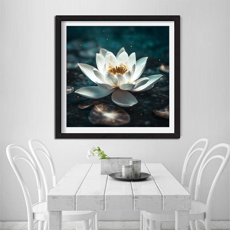 5d DIY Diamond Painting Cross Stitch White Lotus Flowers Diamond Embroidery Mosaic Full Round Drill Home Decor Arts