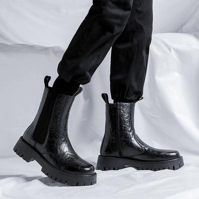 Britischer Stil Herren Freizeit hohe Schaftstiefel Originalleder Plateauschuhe Cowboy Chelsea Boot cool lang Motorradstiefel Mann