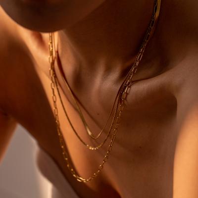 New Trendy 18K Gold Plated Stainless Steel Jewelry Waterproof Three Layer Stacking Necklace Collares Para Mujer