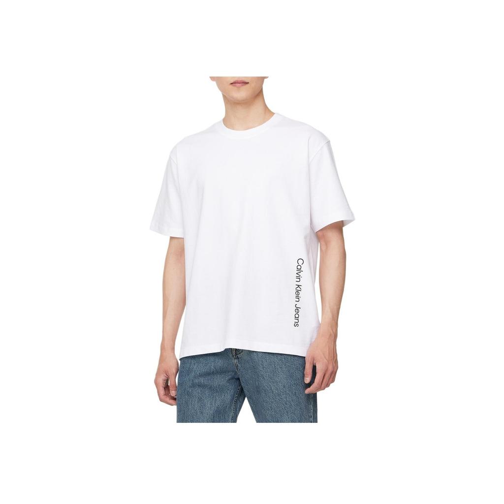 Calvin Klein Loose Jacquard Solid Color Short Sleeve T-Shirt Men Tops White J325191-YAF