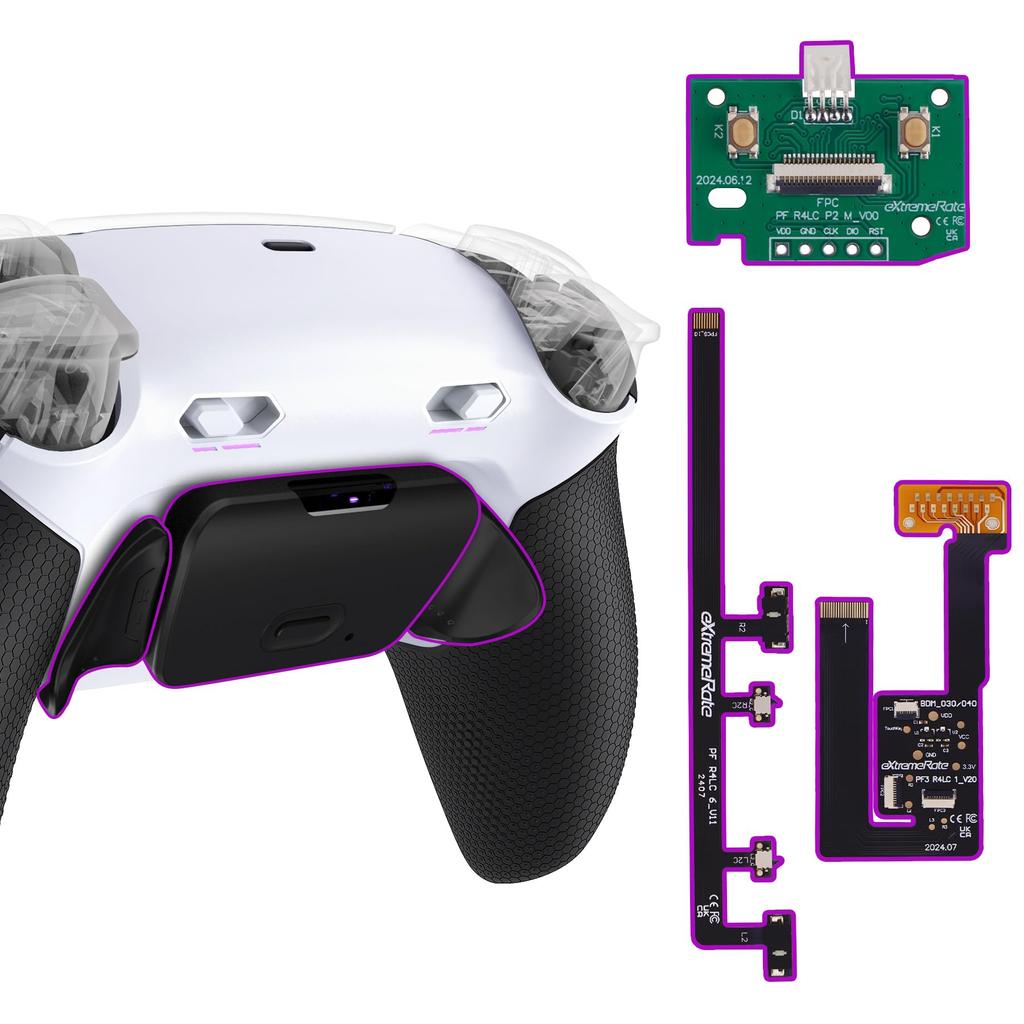 eXtremeRate RISE Plus MAX Back Paddle Kit for PS5 Controller 040 050 with Bottom Shell Clicky Trigger Stops Rubber Remappable Back Button Kit for PS5