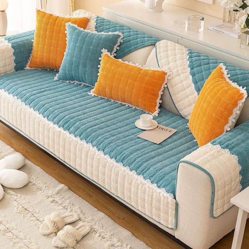 Велюр Түстерді Блоктау Диван Жабыны Қонақ Бөлмесі Үшін Барлық Маусымға Арналған Универсал Диван Төсеніші Тайғақ Емес Диван Жабыны Бір Түсті Диван Жастығы