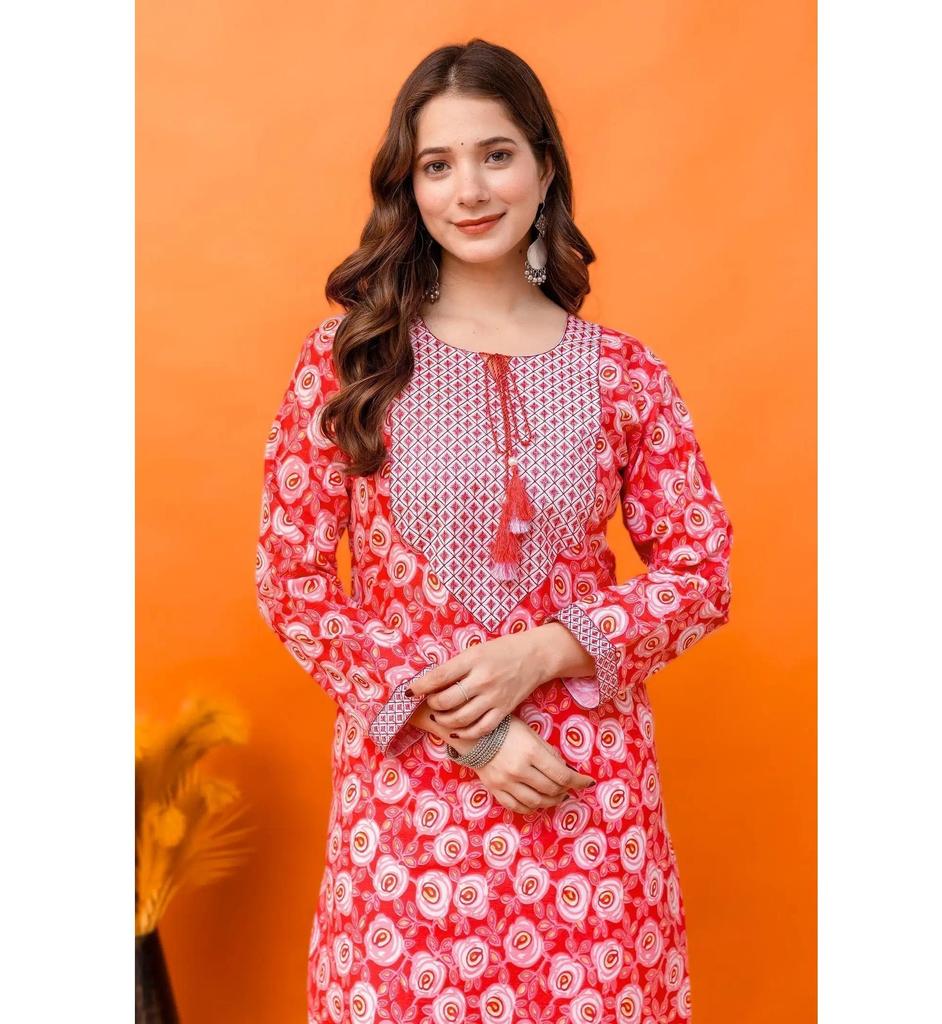 Women Cotton Blend Kurta Pant Set Top Tunic Designer Party Wear Kurti