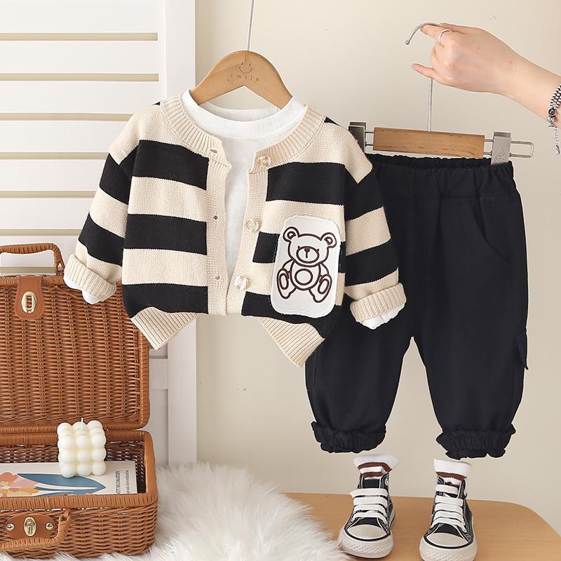 

Комплект из 3 предметов с длинным рукавом для мальчиков 0-5 лет, Детская модная полосатая куртка, Повседневный минималистичный комплект, Высококачественная одежда XXL чёрный