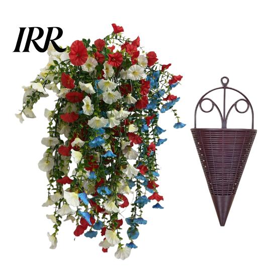 Outdoor Party Decorations Patriotic Hanging Basket, Red White Blue Artificial Flowers for America's Flower Basket 250th Anniversary, UV Fade Resistant