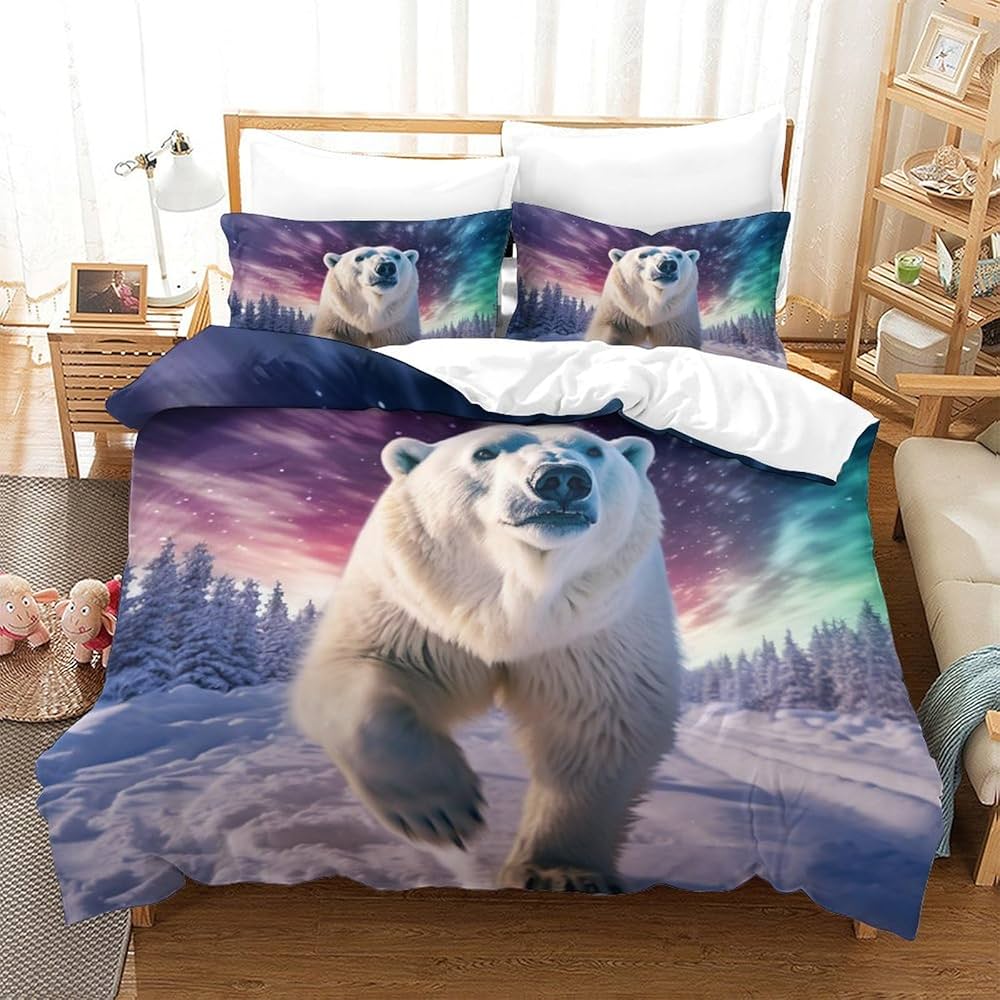 Polar Bear Duvet Cover Twin Queen Cute Arctic Animal Bedding Set Microfiber Lovely Bear Comforter Cover For Children Boys Teens