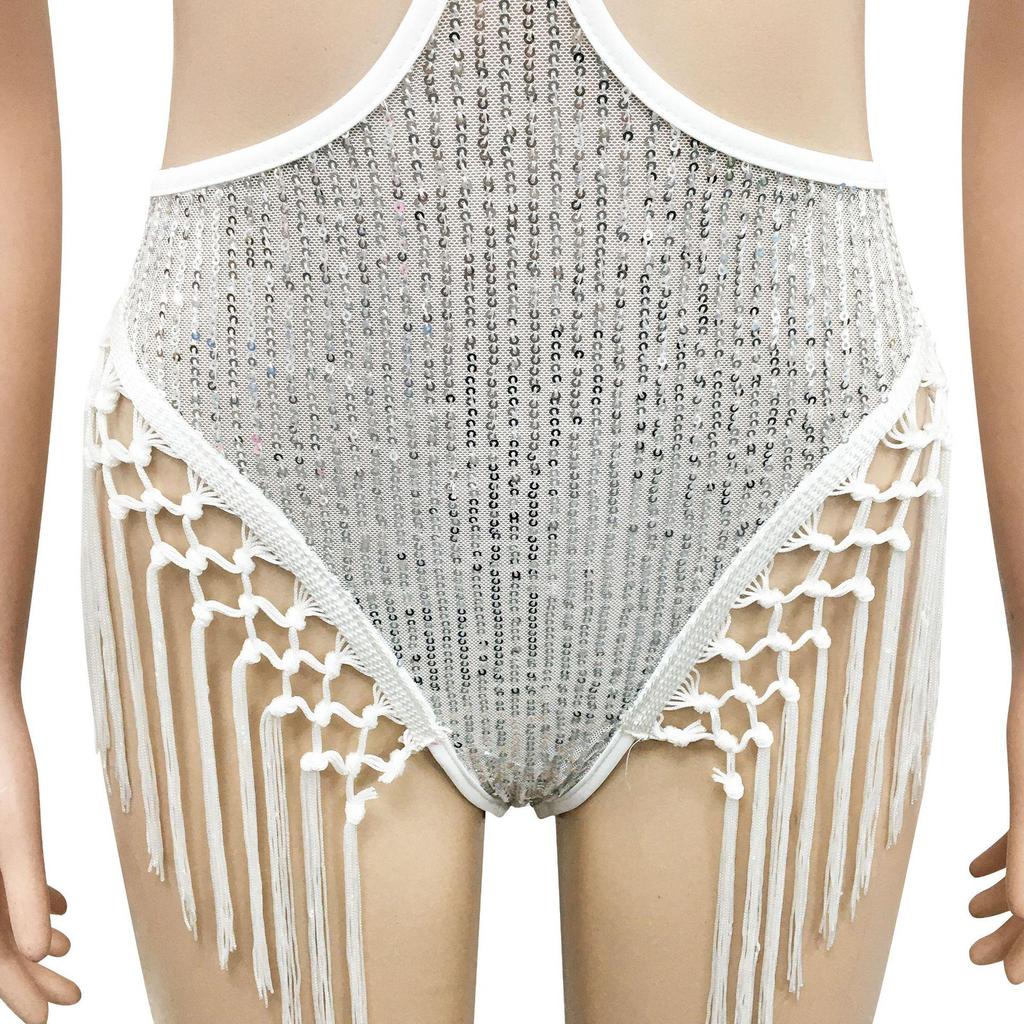 X5751 European Fashion Women's Sequin Backless Fringe Jumpsuit Shorts