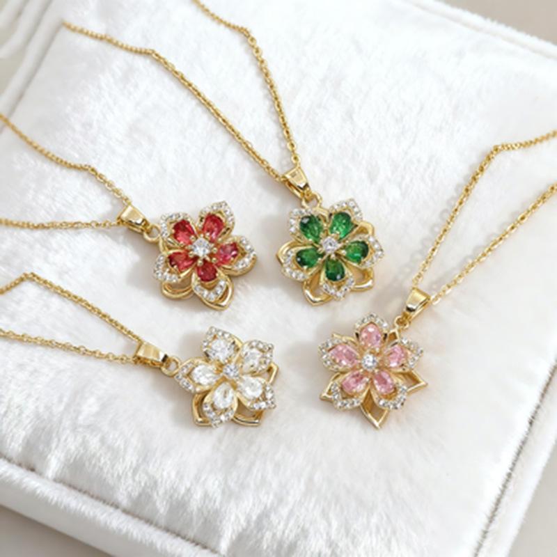 Bauhinia Zircon Flower Pendant: Rotating Titanium Steel Necklace for Women