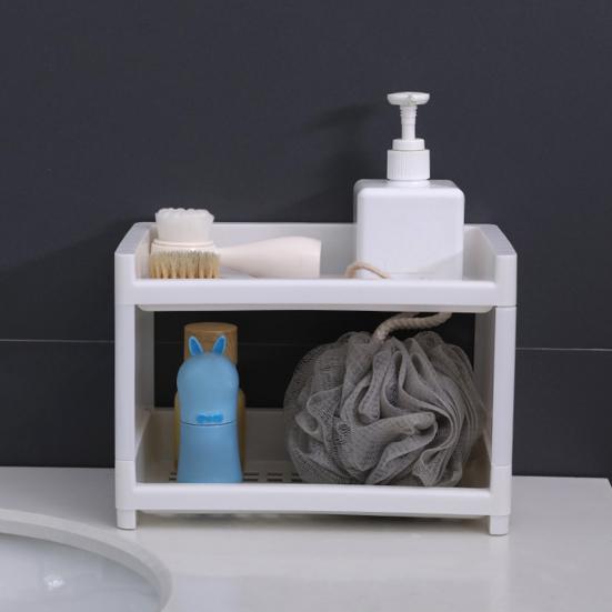 Stolní stojan Prostorově úsporný dvouvrstvý multifunkční kosmetický úložný prostor PP Stolní organizér Kancelářské potřeby do koupelny