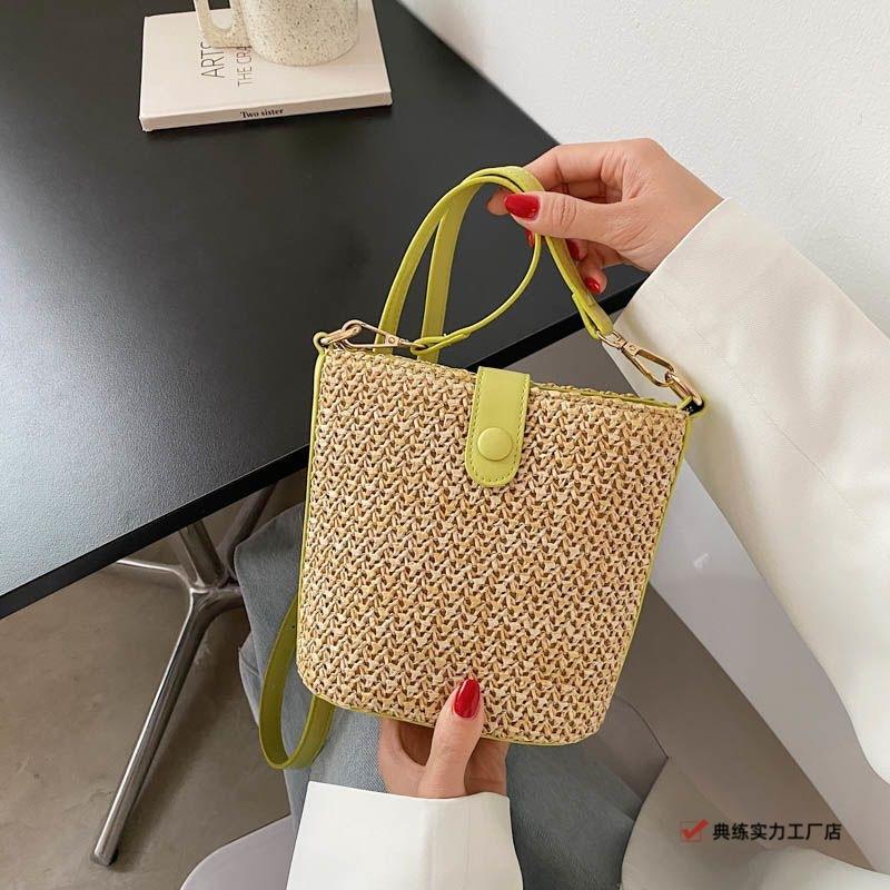 New seaside summer beach vacation versatile woven bag fashion messenger bag straw bucket bag shoulder bag