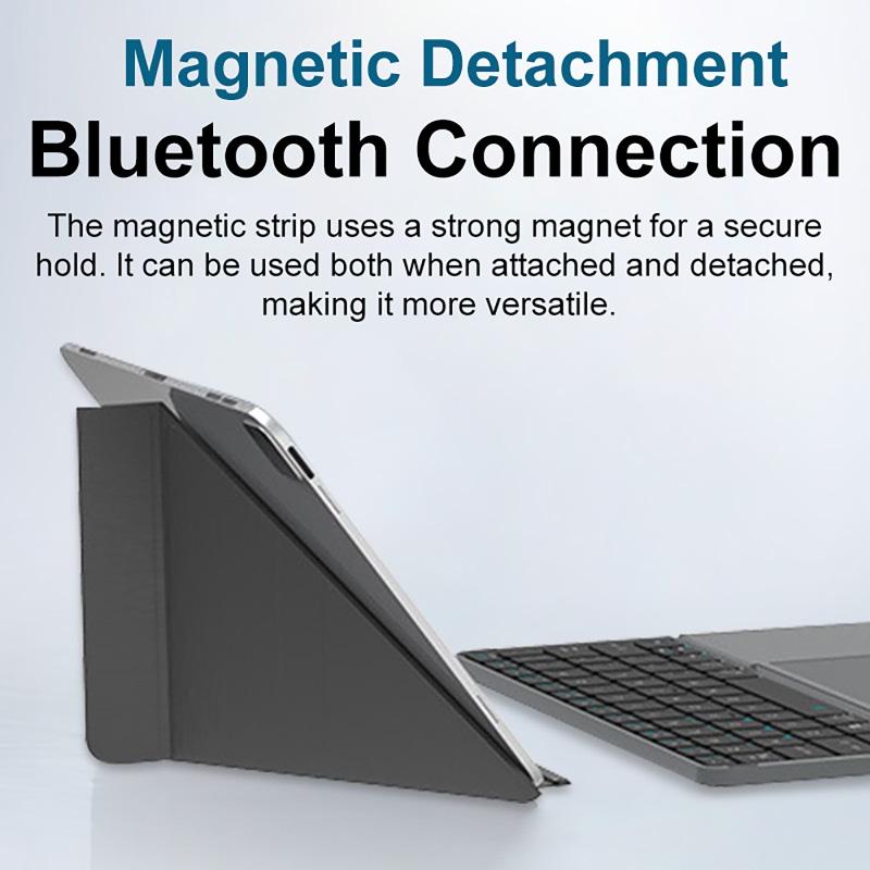 2-in-1 Kabellose Bluetooth 5.0 Faltbare Tastatur Abnehmbarer Lederständer Touch Tragbare Tastatur für Tablet/Telefon/PC Touch