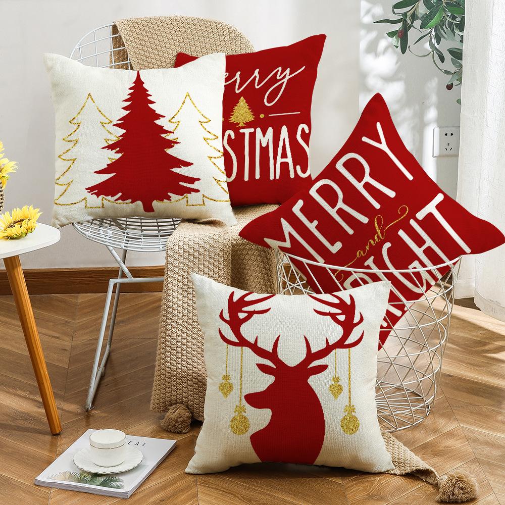 New Christmas Cartoon Pillow Cover Sofa Bedside Linen Printed Gift Square Cushion Cover