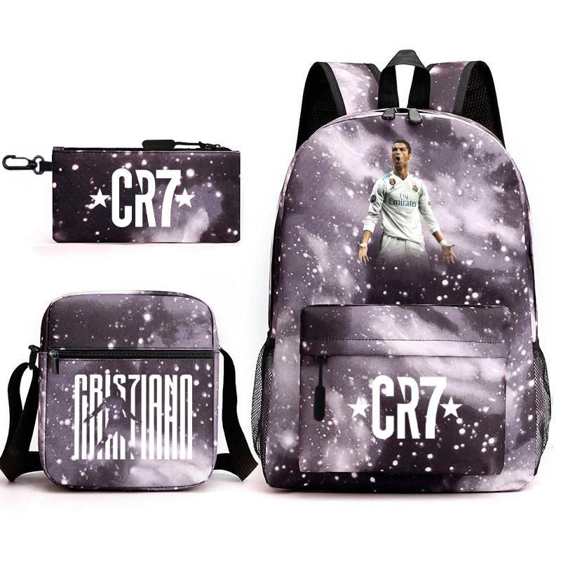 Set Zaino Scolastico Cristiano Ronaldo per Bambini Ragazzi Ragazze 15L Tessuto Oxford Borsa a Doppia Tracolla con Spallacci Imbottiti Traspiranti