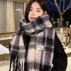 Korean Style Plaid Mohair Scarf - Women's Winter Imitation Cashmere Shawl