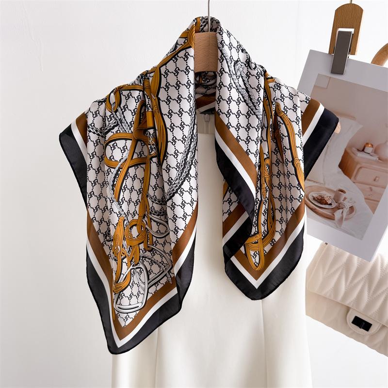 Decorative Style Printed Silk Scarf Square Scarf High-End Shawl Versatile Neck Small Square Scarf Headscarf
