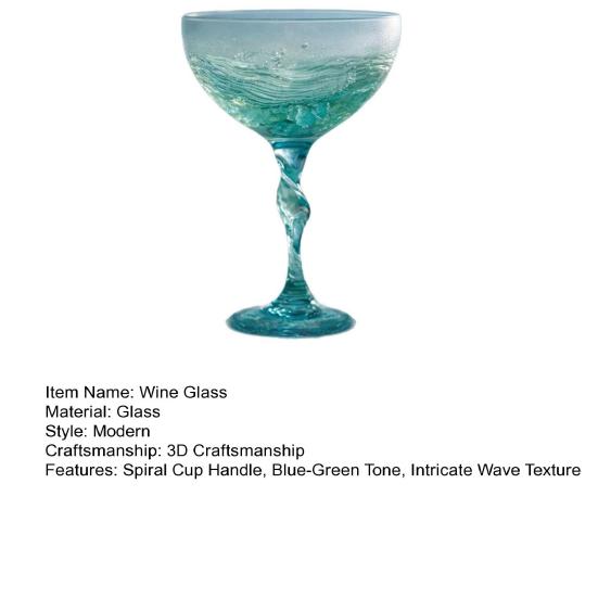 Spiral Cup Handle Wine Glass with Gradient Blue-Green Tone Unique Wave Texture Design Handheld Spiral Wine Cup