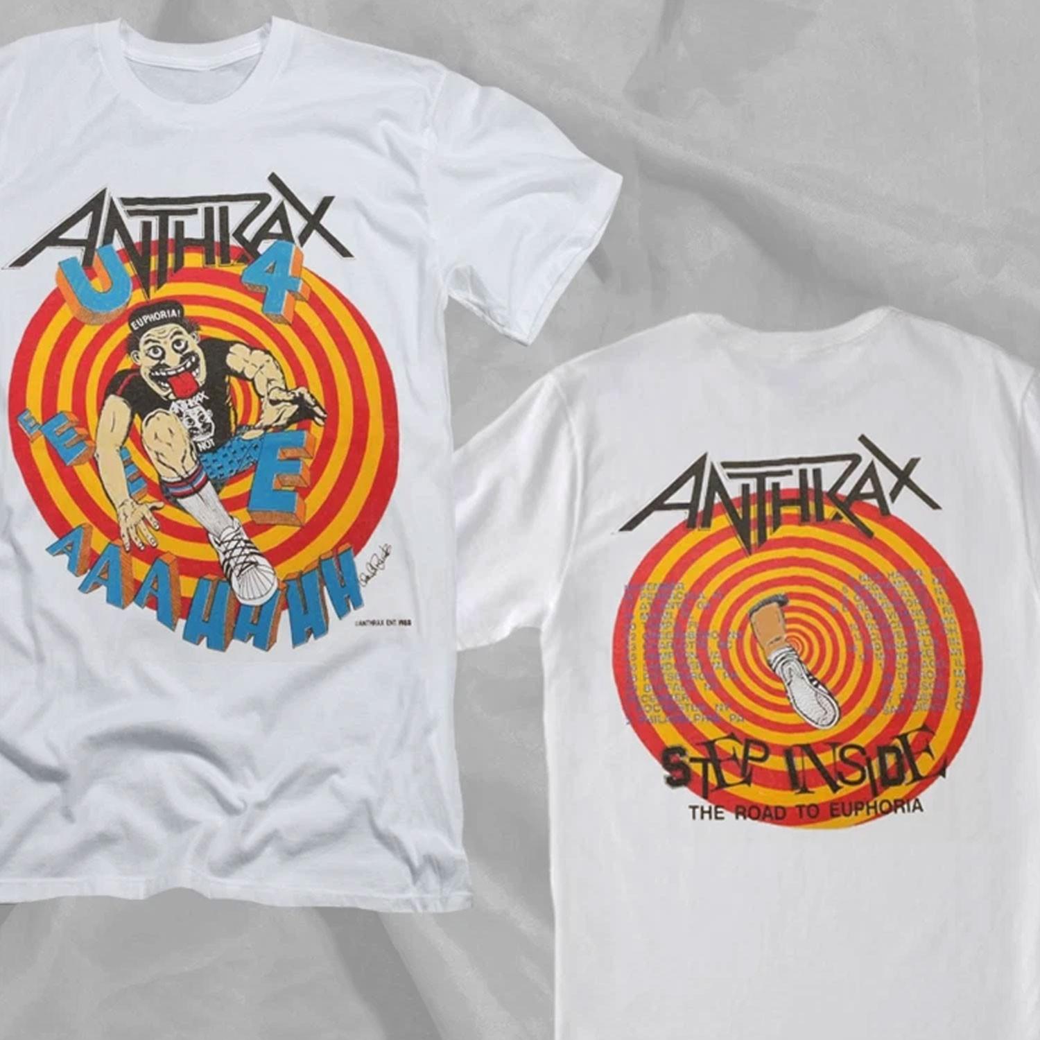 Anthrax Road To Euphoria Step Inside Tour 90s White Double Sided T-Shirt Unisex T-Shirt L