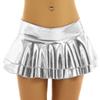Women Low Rise Double Layered Ruffled Skirt Shiny Metallic Mini Skirt for Rave Party