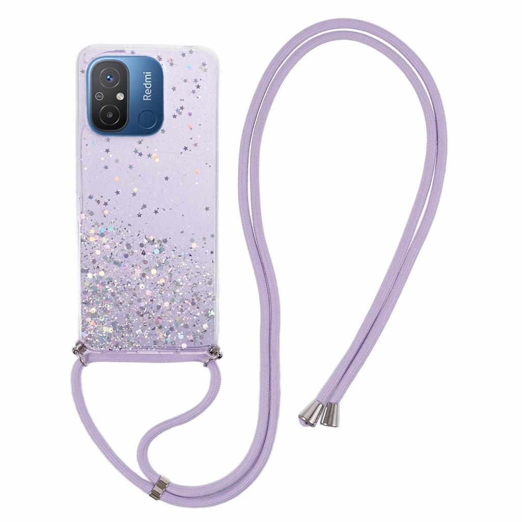 AW Series Anti-Drop TPU Case for Xiaomi Redmi 12C 4G Case Sparkle Epoxy Phone Shell with Lanyard