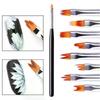 8Pcs Set Oblique Gradient Smudge Nail Flower Drawing Sawtooth Pen Multifunctional Mix Shape Petal Painting Gel Nail Art Brush