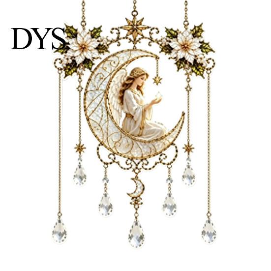 Spiritual Room Ornament Stained Glass Effect Blessing Suncatcher, Acrylic Angel Prayer Window Hanging with Faux Crystal Charm for Home Garden